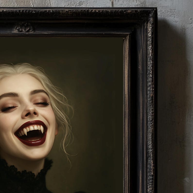 Vampire Woman Wall Art, Gothic Horror Portrait, Dark Fantasy Print, Halloween Vampire Decor image 7