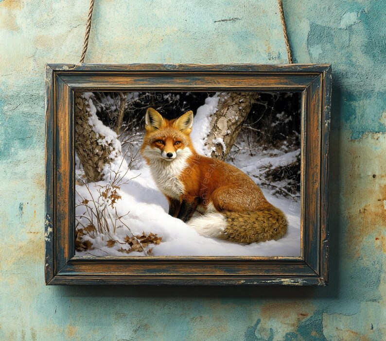 Rustic Fox Image Red Fox Winter Portrait, Woodland Animal Art, Snow Forest Wildlife ...