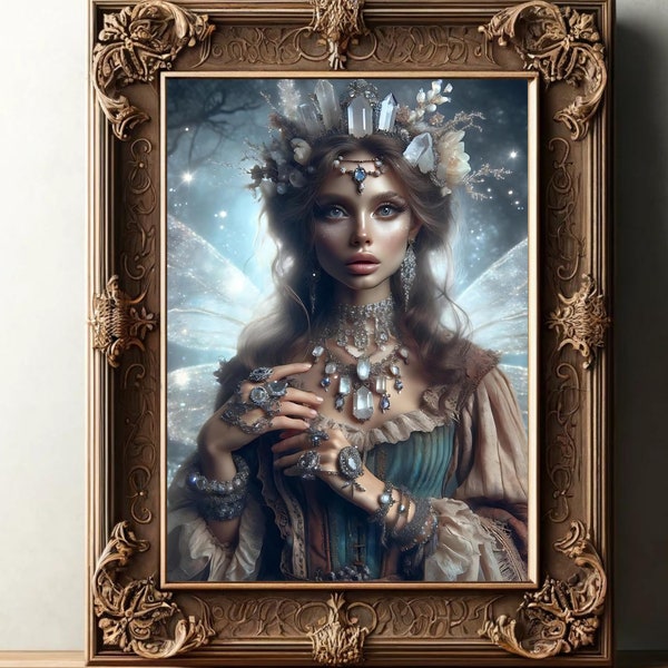 Fairy Art, Enchanted Forest, Digital Art, Twilight Quartz Crystals, Dark Academia, Mystical Fairies Printable, Fantasy Wall Art