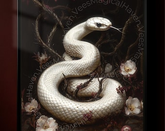 Gothic Snake Poster, Dark Floral Fantasy Wall Art, Serpent Print Decor