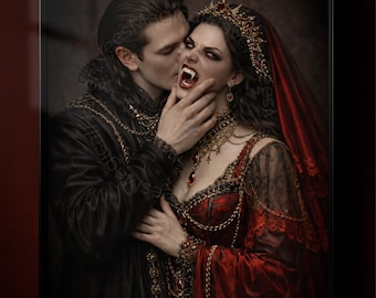 Gothic Vampire Couple Print, Dark Romance Fantasy Wall Art, Gothic Love Illustration, Dark Fantasy Digital Download