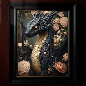 Póster de pared de dragón, impresión artística melancólica, decoración de Dark Academia, regalo del Año del Dragón, arte de fantasía oscura