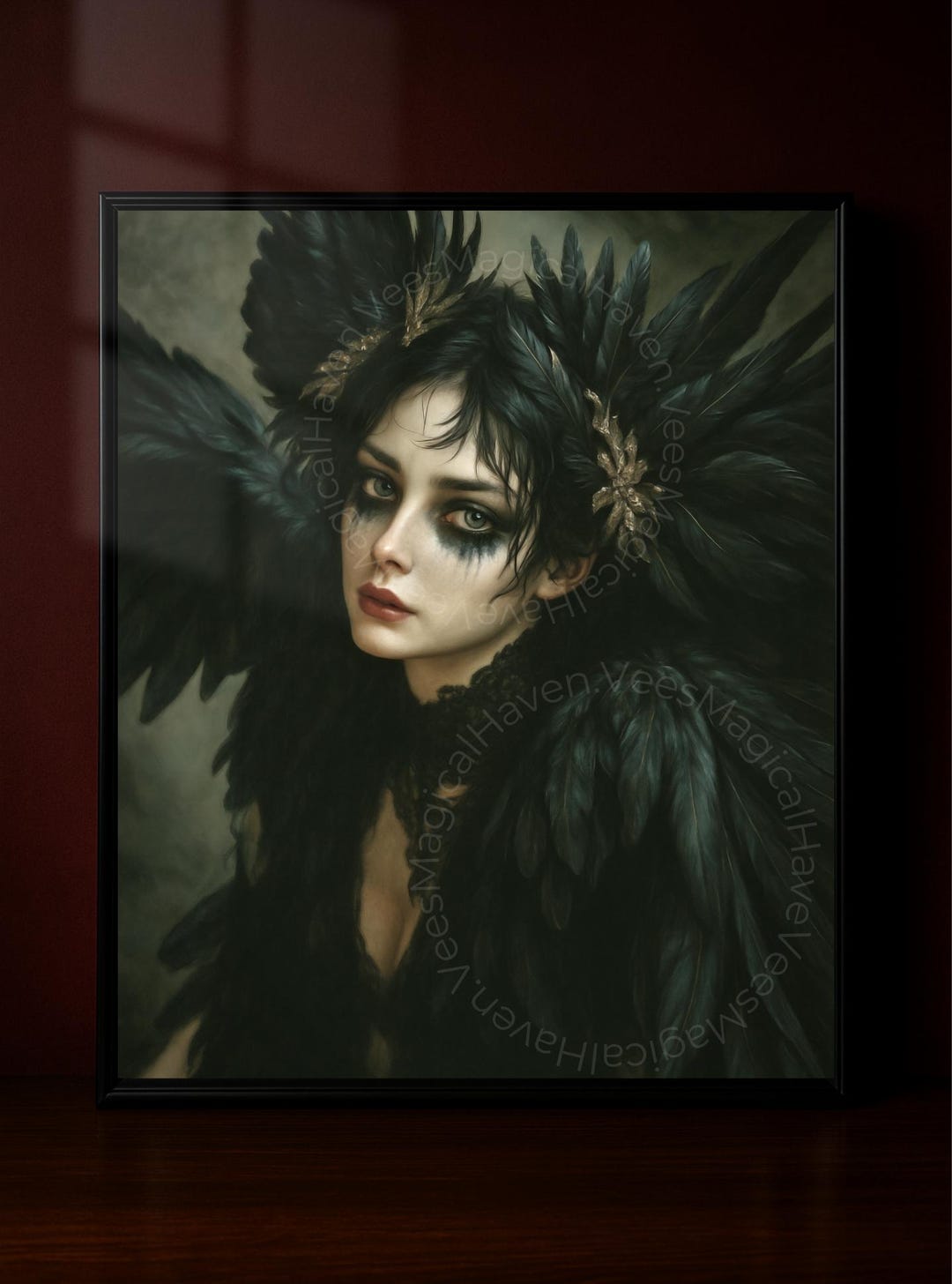 Dark Fantasy Raven Goddess Art Print | Gothic Crow Woman Poster | Moody ...
