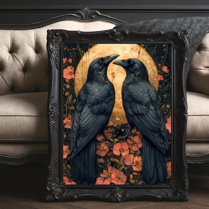 Gothic Ravens Poster, Dark Academia Wall Art, Art Nouveau Crow Print ...