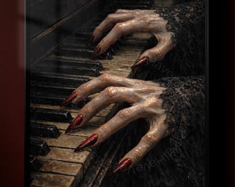 Vampire Piano Poster, Gothic Horror Decor, Dark Fantasy Wall Art, Macabre Music Illustration, Gothic Home Decor