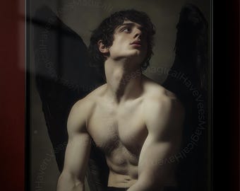Fallen Dark Angel Poster, Dark Academia Renaissance Style, Horror and Gothic Wall Art Gift