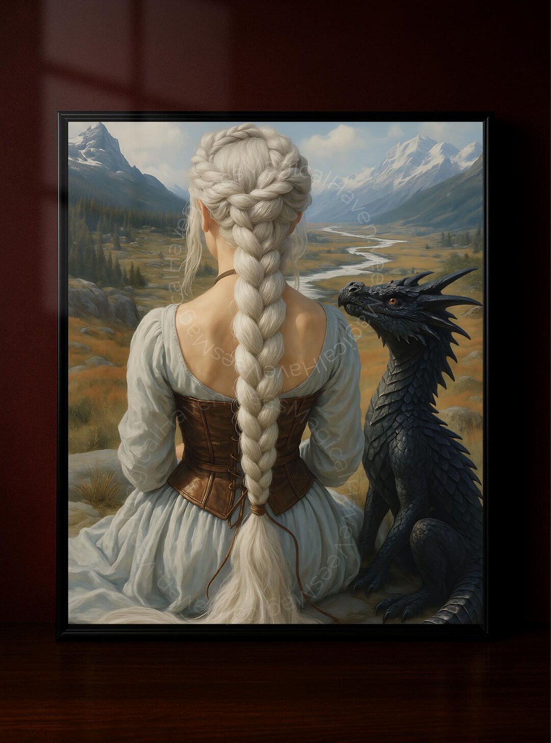 Fantasy Dragon Maiden Artwork | Elven Girl and Baby Dragon Print ...