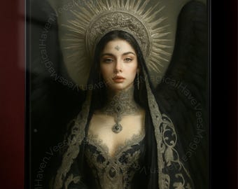 Dark Angel Priestess Wall Art | Gothic Fantasy Woman Print | Dark Aesthetic Angel Poster | Medieval Fantasy Home Decor