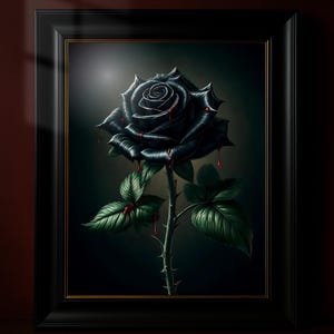 Gothic Black Rose Art Print, Vampire Blood Rose Wall Decor, Horror Gothic Flower, Dark Academia Digital Download, Spooky Rose Poster