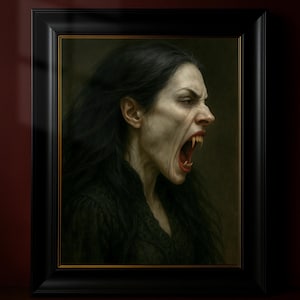 Screaming Vampire Oil Painting: Gothic Horror Wall Art Print