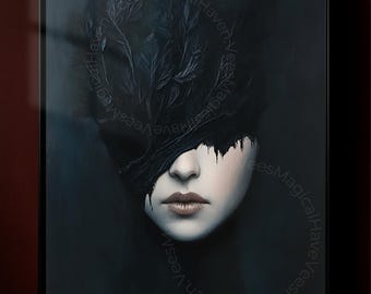 Surreal Goddess Poster, Gothic Wall Art, Dark Feminine Decor, Dark Fantasy Artwork, Gothic Female Portrait, Dark Academia Wall Decor