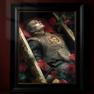 Vampire Coffin Poster | Gothic Vampire Wall Art | Dark Fantasy Roses Print | Dark Academia Wall Art