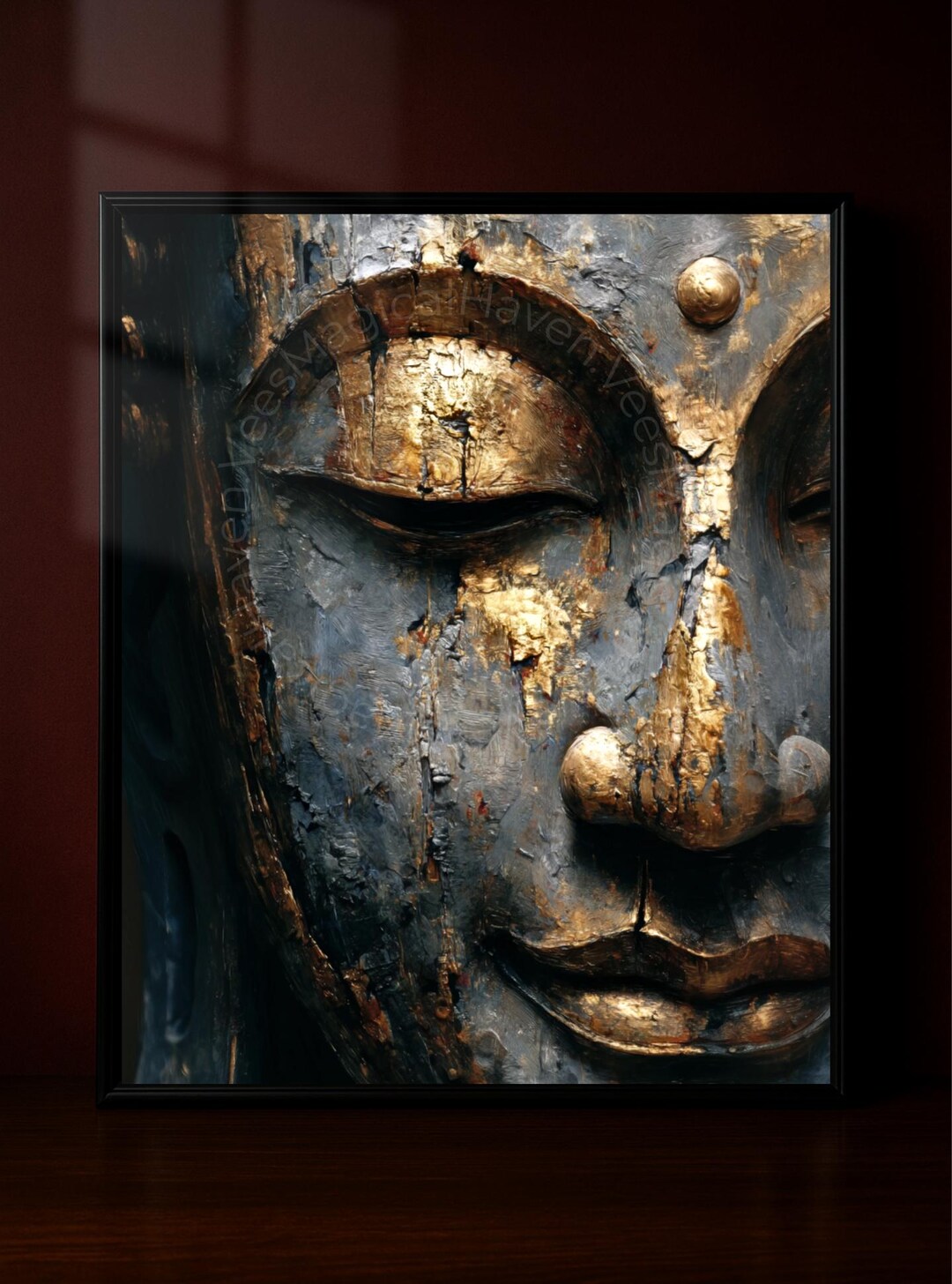 Golden Buddha Wall Art | Sacred Zen Decor | Textured Statue Closeup ...