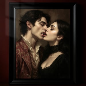 Gothic Vampire Couple Art Print: Dark Romance Wall Art, Gothic Fantasy Vampire Decor Digital Download