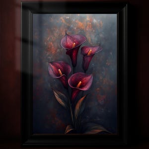 Poster Calla Lilie, stampa floreale bordeaux scuro, stile Dark Academia, stampa botanica gotica, regalo per nuovi proprietari di casa
