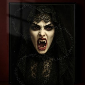 Vampire Wall Art, Gothic Horror Portrait, Dark Fantasy Print, Baroque Gothic Decor