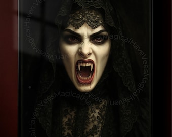 Vampire Wall Art, Gothic Horror Portrait, Dark Fantasy Print, Baroque Gothic Decor