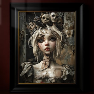 Poster della Regina delle Bambole Rotte, Arte di Dark Academia, Decorazioni di Halloween inquietanti, Illustrazione di Bambole Inquietanti