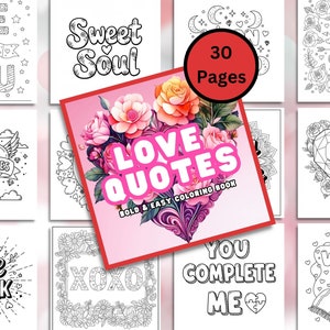 Livro de colorir com citações de amor Dia dos namorados PLR Páginas para colorir para adultos positivas KDP interiores Livro para impressão digital para impressão Presente para colorir folhas