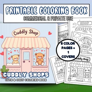 Pagine da colorare Cuddly Shops Disegni facili e semplici Libro da colorare / 8 pagine da colorare digitali stampabili, PDF scaricabili per bambini e adulti