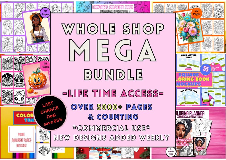 Whole Shop Mega Bundle: 5000+ Pages Coloring Books, Planners, Mockups ...