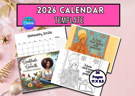 12-Month Gratitude Growth Coloring Calendar | Printable Affirmation Planner | Mindful Art for Women | Self-Care & Wellness