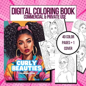Black Women Coloring Book: Curly Hair, 40 Pages (Commercial Use, PDF)