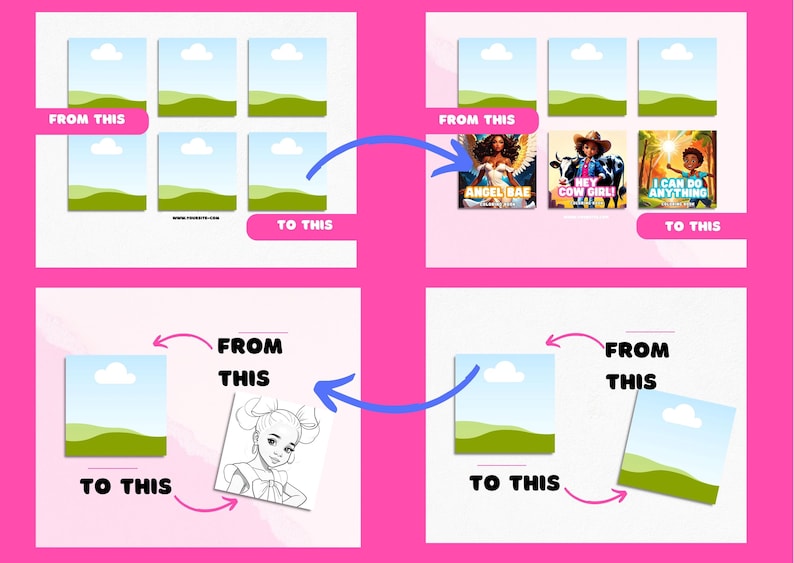 Op de afbeelding: Een grafisch ontwerp-tutorial die laat zien hoe je een eenvoudige landschapsafbeelding kunt transformeren in een complexere en gedetailleerdere afbeelding. De tutorial laat zien hoe je details kunt toevoegen aan de lucht, het gras en de heuvels. De tutorial laat ook zien hoe je een personage aan de afbeelding kunt toevoegen.