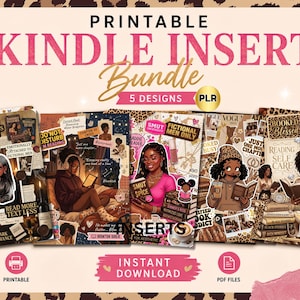 May include: Printable Kindle insert bundle featuring five unique designs. Each design showcases illustrations of women reading, with themes like "Soft Life Reader" and "Smut Spice." The bundle includes instant download PDF files.