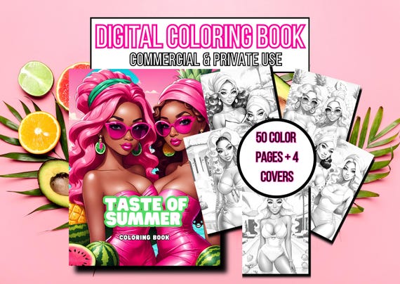Black Women Summer Coloring Book: Fruit Theme, PLR (Digital Download)