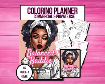 Self care planner coloring pages PLR eBook template Done For You planner commercial use White Label ebook  Template Canva black woman