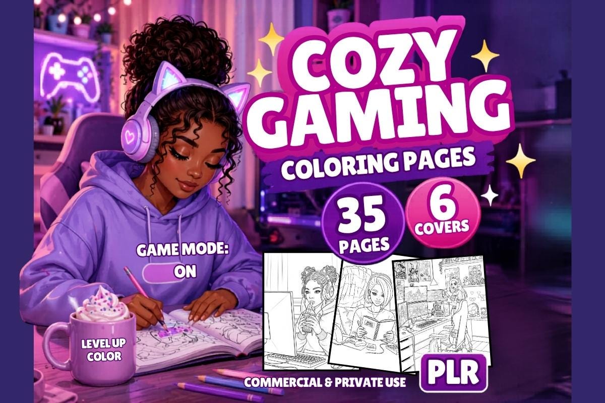 Cozy Gaming Coloring Pages • Black Girl Gamer Setup • Printable PDF - Etsy