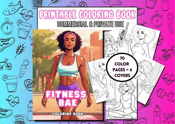 Fitness Coloring Book: Black Women, Health & Wellness (PLR, 70 Pages)