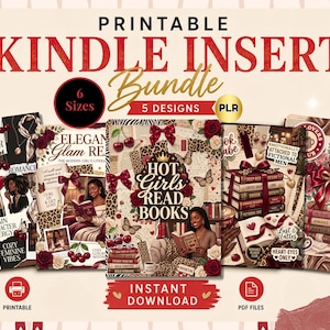 Printable Kindle Insert Bundle | 5 Booktok Designs | Kindle Screensavers | cherry Kindle Inserts | Book Lover PNG PDF | Commercial Use