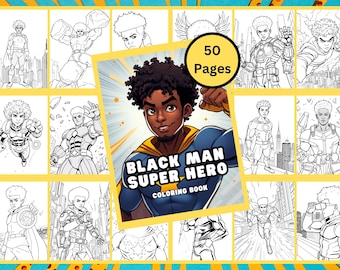 Black Men Super Hero Coloring Book: 50 PLR Pages (KDP Interior)