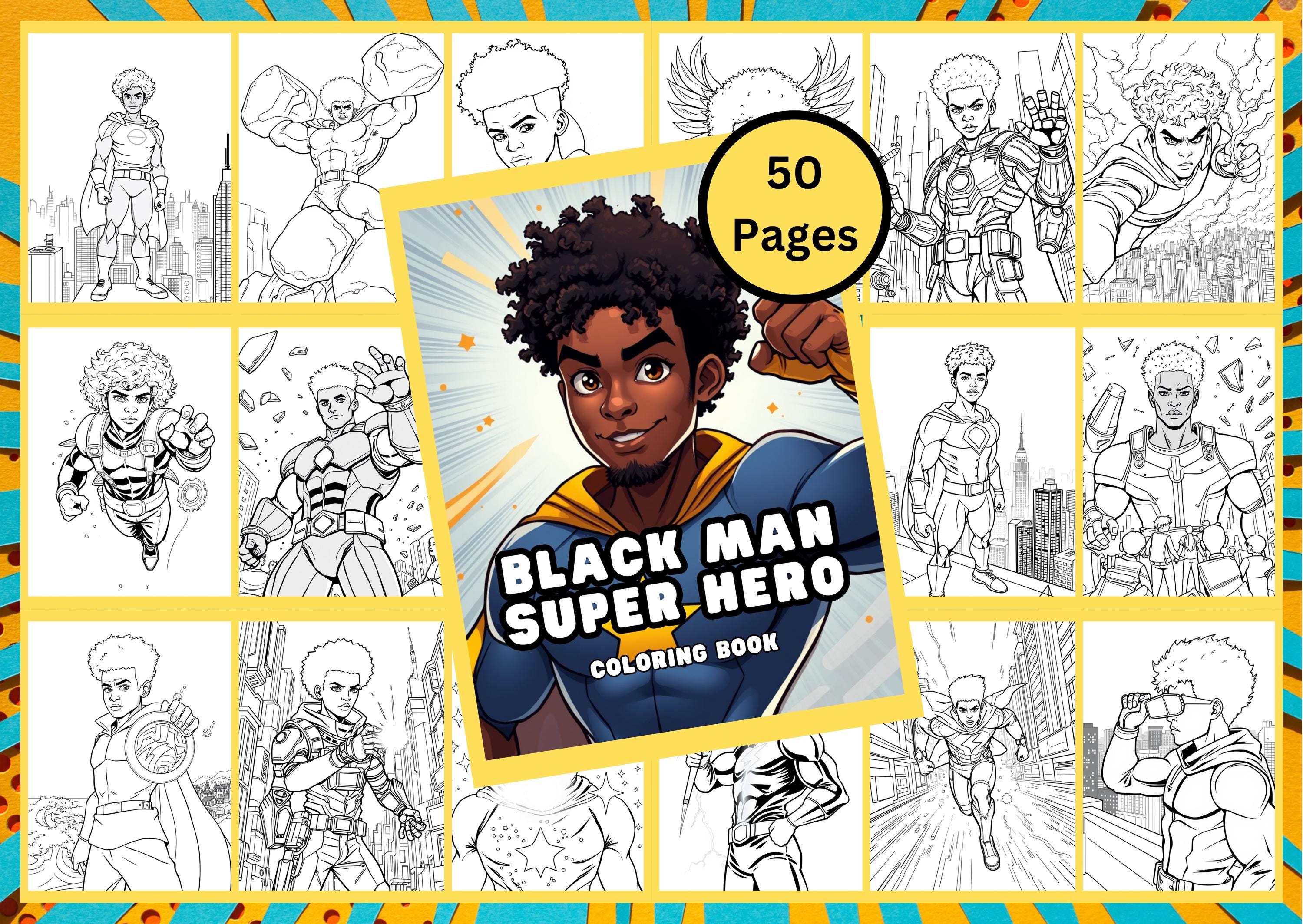 Super Hero Coloring Book Black Men PLR Protector Coloring Pages Melanin ...