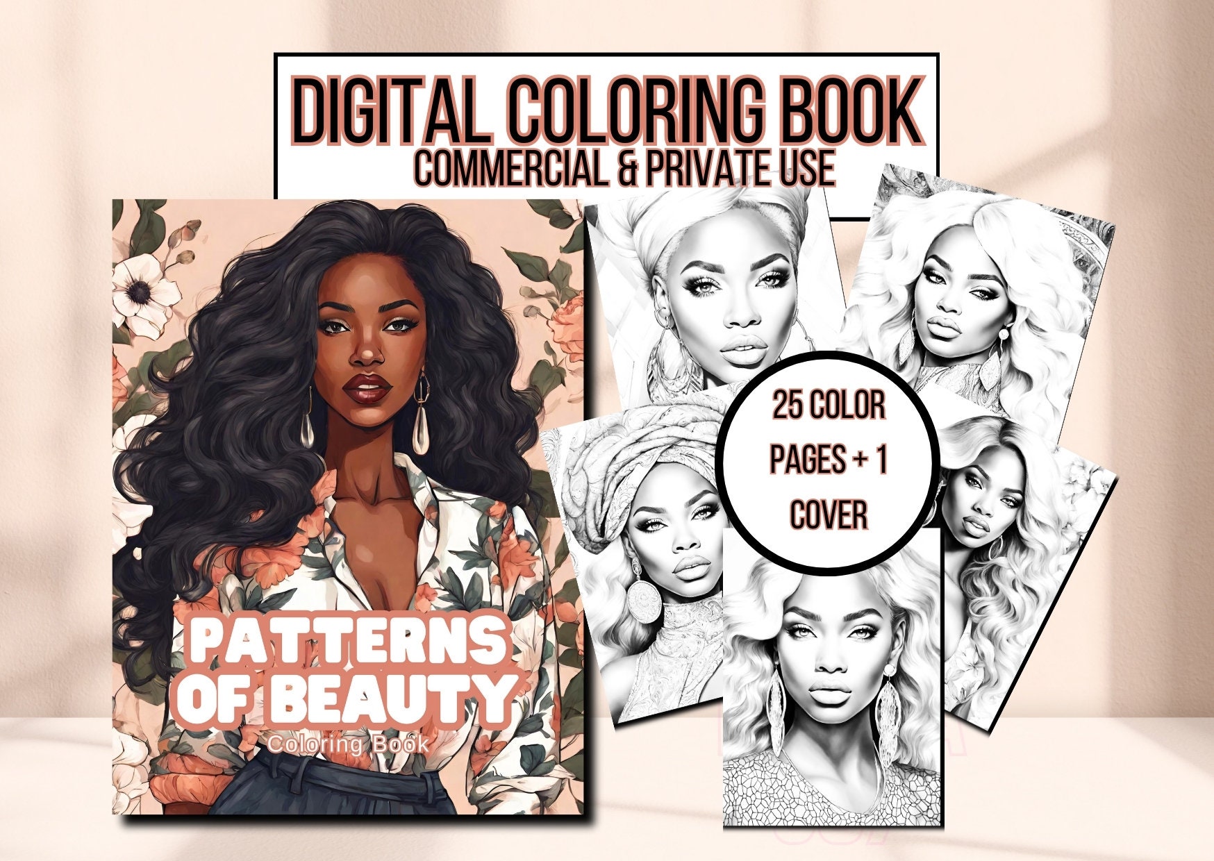 PLR Coloring Book Adult Coloring Pages Grayscale Black Women Coloring