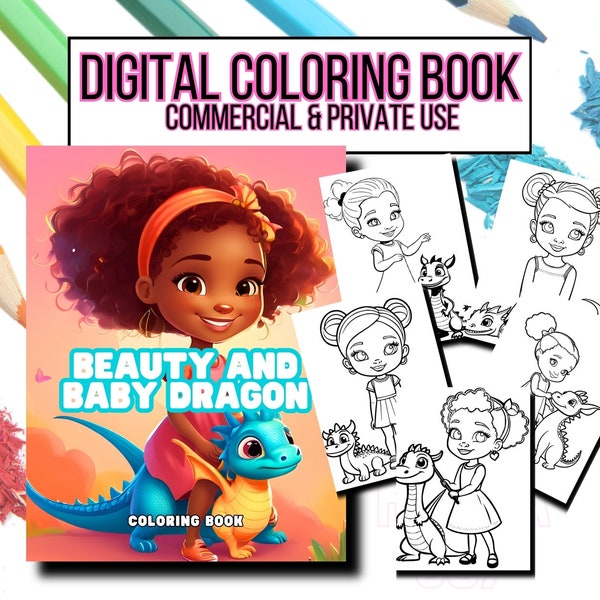 Coloring book black girl and dragon PLR coloring pages  resell plr rights black girl magic coloring page commercial use kdp interior
