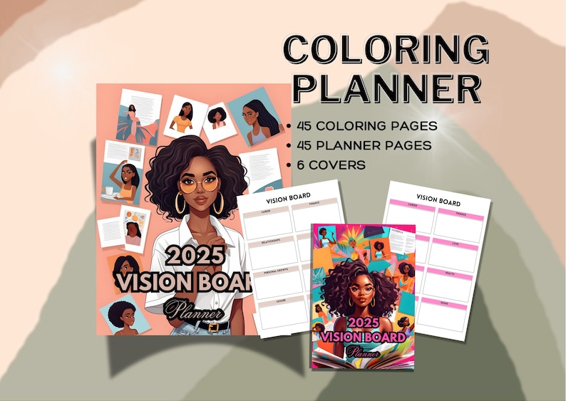 Vision Board Coloring Planner 2025 Colouring Pages Melanin PLR ...