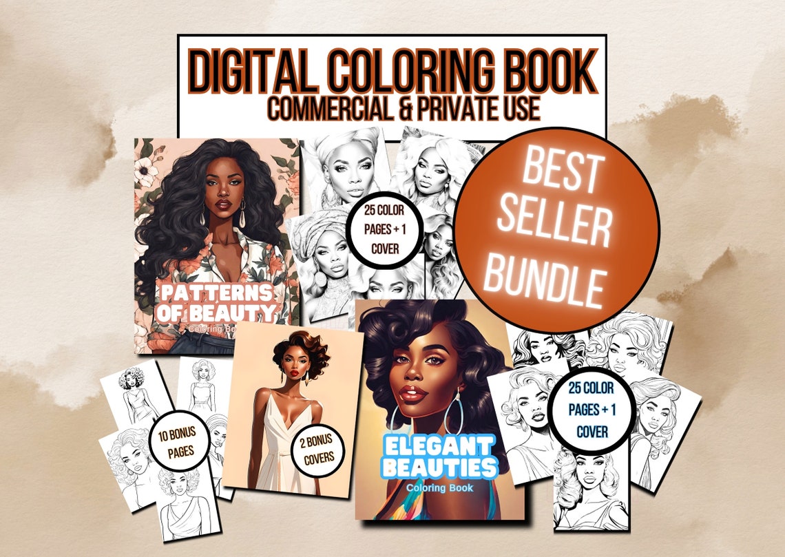 Coloring Book Black Woman Bestseller Bundle PLR Coloring Books for ...
