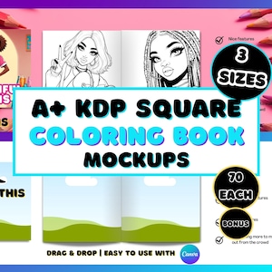 Quadratisches Buch Mockup Canva Vorlagen Malbuch Etsy Verkäufer Eintrag Fotos Vorlage für Kinderbücher KDP A + Inhalt Malseite Anzeige