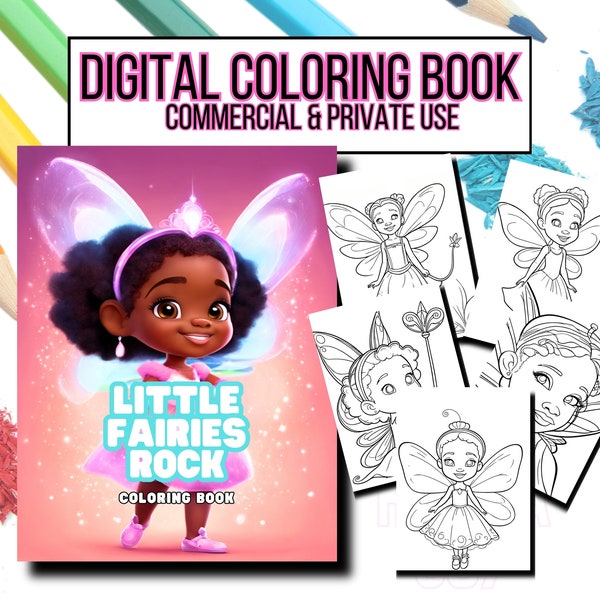 coloring book Black little fairies rock plr coloring books for resell rights african american fairy coloring page private label license kDP