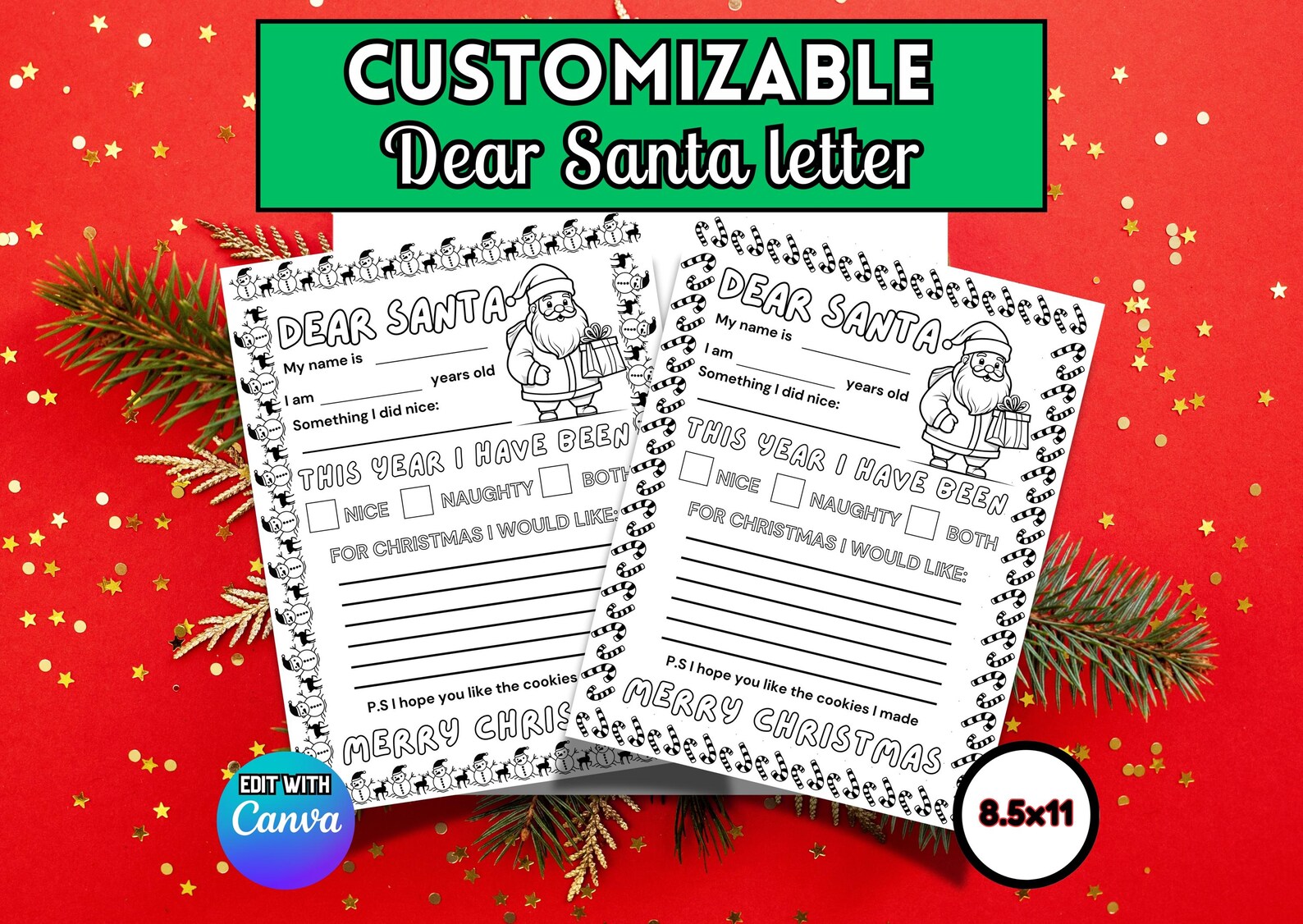 Customizable Dear Santa Coloring Pages, Christmas Personalize for Kids ...