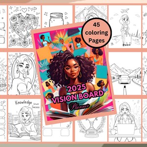 Vision Board Coloring Planner 2025 Colouring Pages Melanin PLR ...