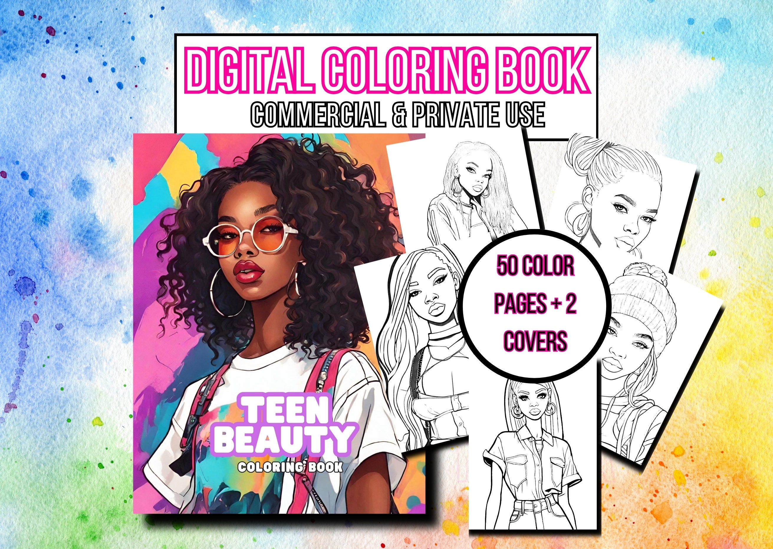 Teen Black Girl Coloring Book 50 Pages PLR Resell (digital