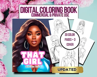 Black Women Coloring Book: 30 PLR Pages, Commercial Use (Digital Download)