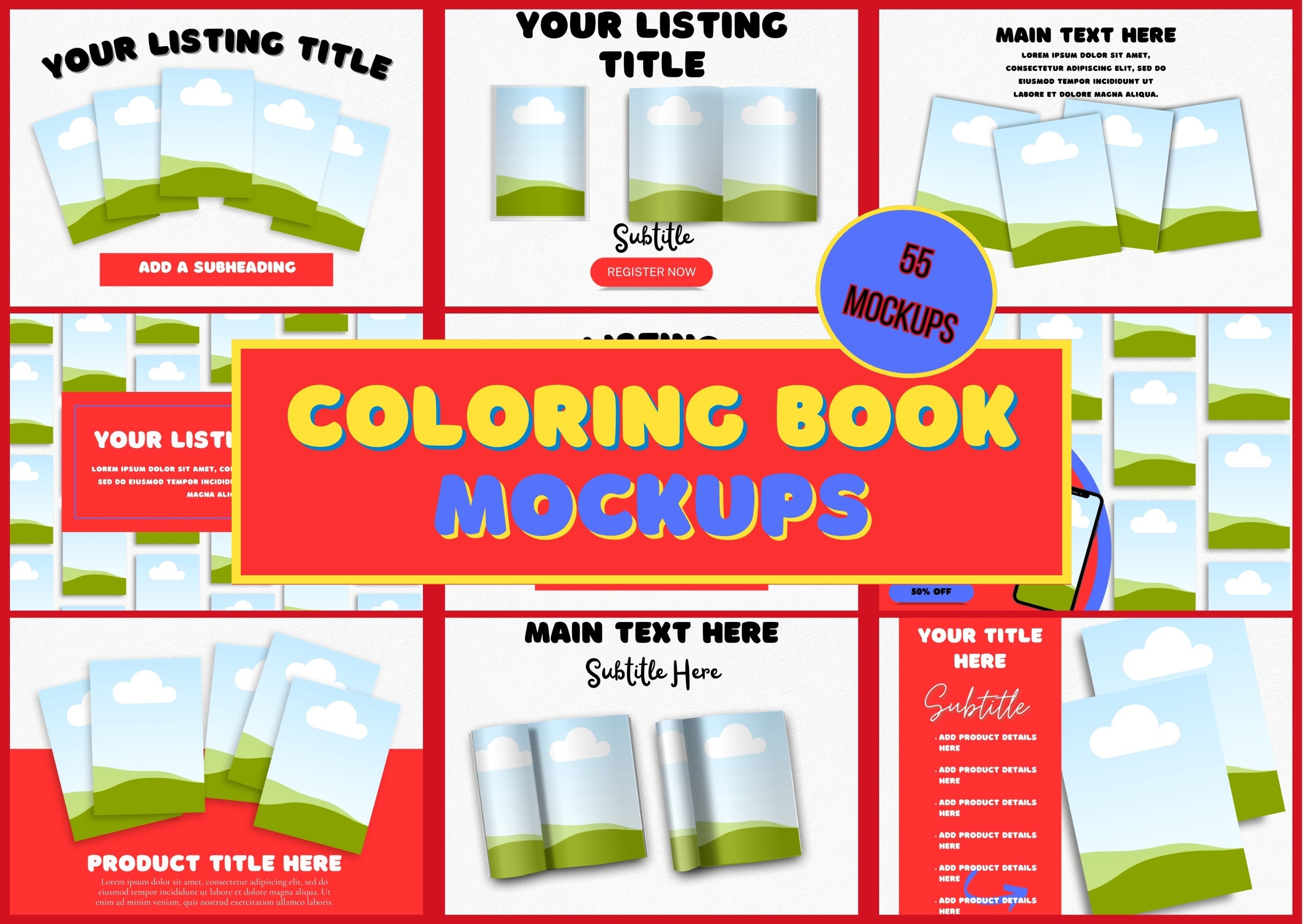 Book Mockup Canva Templates Coloring Book Mockups Etsy Seller Listing ...