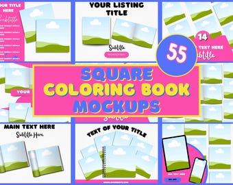 Square Book Mockup Canva Templates Coloring Book Etsy Seller Listing Photos Template for Kids Books  KDP A+ Content Coloring page Display