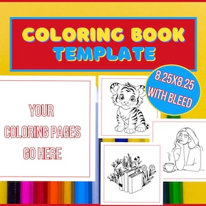 Modèle de livre de coloriage 8,25 x 8,25 avec fond perdu pour les intérieurs KDP et autoédition Modèle Canva de la taille d'une page à colorier pour livres à colorier