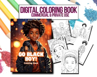 black boy coloring book PLR coloring books for resell plr rights african american boy coloring page private label license coloring